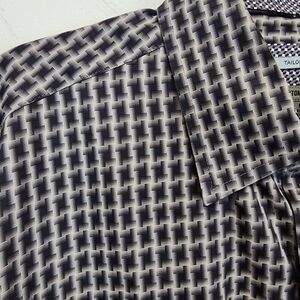 Johnston & Murphy Tailored Fit Button Up Shirt Size L Black Gray 3D Flip Cuff